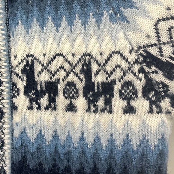 Alpaca Sweater Hoodie Cardigan Zipper Unisex Blue White Large - Picture 4 of 11